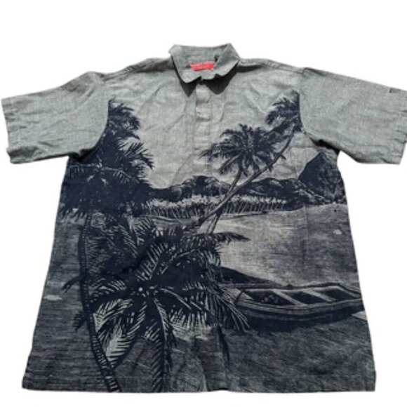 Reynolds & Perry Linen Hawaiian Shirt Gray Mens Sz XL Button Up Short Sleeve - Picture 2 of 13